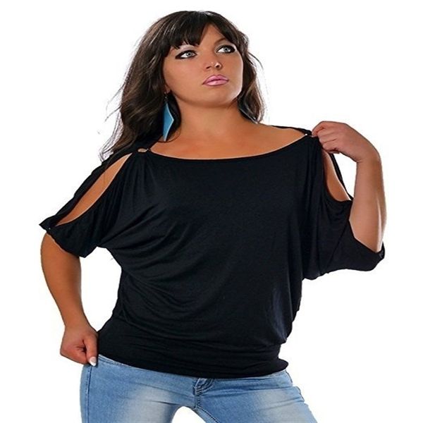 women's round collar shoulder-leaking short-sleeved t-shirt large size female iron ring iron ring, White
women's round collar shoulder-leaking short-sleeved t-shirt large size female iron ring iron ring, White