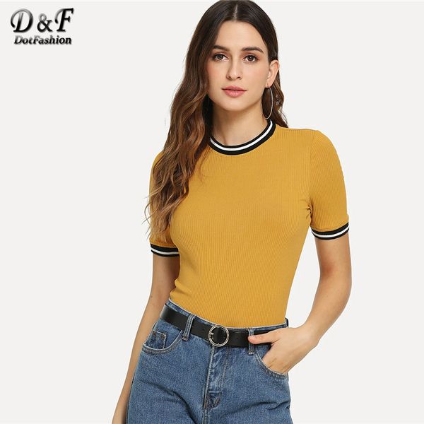 dotfashion ginger rib knit striped ringer tee women 2019 casual summer short sleeve t-shirts fashion korean style slim fit top, White
dotfashion ginger rib knit striped ringer tee women 2019 casual summer short sleeve t-shirts fashion korean style slim fit top, White