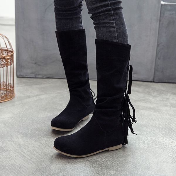 2019 fashion fringe women's mid-calf winter boots black brown keep warm female cotton shoes ladies high boots large size 35-43 
2019 fashion fringe women's mid-calf winter boots black brown keep warm female cotton shoes ladies high boots large size 35-43