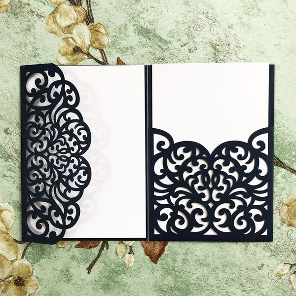 25pcs exquisite lace patterns tri-fold invitation card laser cutting pocket fold invite envelope wedding decoration supplies, Black
25pcs exquisite lace patterns tri-fold invitation card laser cutting pocket fold invite envelope wedding decoration supplies, Black