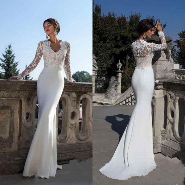 2019 modest long sleeves sheath wedding dresses v neck lace appliques slim illusion spring summer bridal gowns vestidos de noiva, White
2019 modest long sleeves sheath wedding dresses v neck lace appliques slim illusion spring summer bridal gowns vestidos de noiva, White