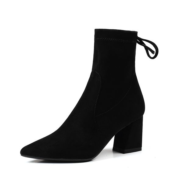 bandage cloth high heel pointed boots short boots women's new style plus velvet chunky-heel, Black
bandage cloth high heel pointed boots short boots women's new style plus velvet chunky-heel, Black