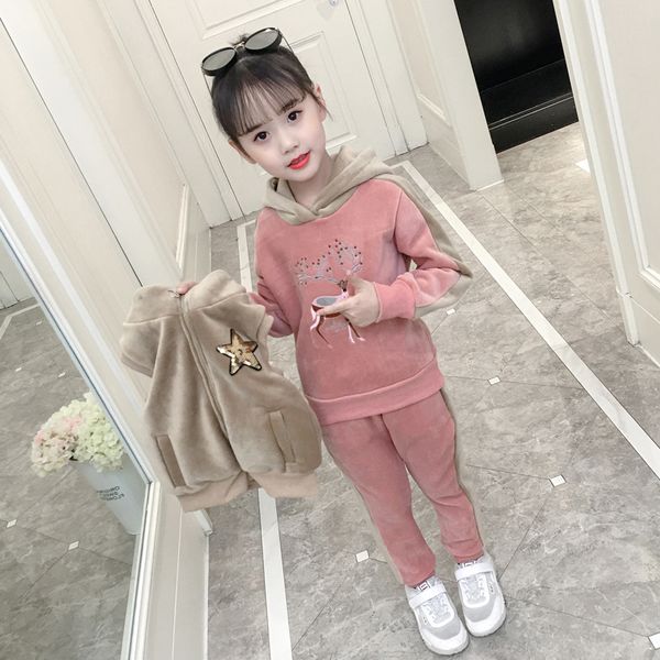 3 sets children's clothing new girls winter vest thickening plus velvet jacket sports pants casual sweater hooded coat trousers three-p, White
3 sets children's clothing new girls winter vest thickening plus velvet jacket sports pants casual sweater hooded coat trousers three-p, White