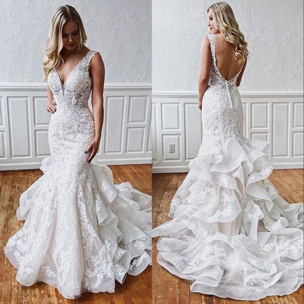 lace mermaid wedding dress 2020 v neck backless tiered skirts country bridal gowns appliques ruffles boho wedding dress robe de mariée, White
lace mermaid wedding dress 2020 v neck backless tiered skirts country bridal gowns appliques ruffles boho wedding dress robe de mariée, White
