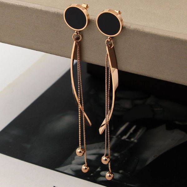 fashion stainless steel curved square long chain tassel bead black round drop earring rose gold color women party xmas gift, Silver
fashion stainless steel curved square long chain tassel bead black round drop earring rose gold color women party xmas gift, Silver