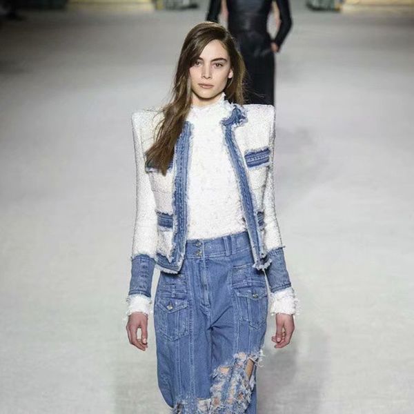 2018 women autumn winter runway short denim patchwork jacket o neck long sleeve pockets tassel casual work business jacket coat, Black;brown
2018 women autumn winter runway short denim patchwork jacket o neck long sleeve pockets tassel casual work business jacket coat, Black;brown