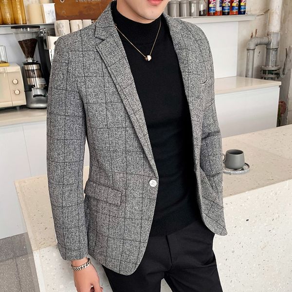 2019 spring and autumn middle-aged men's casual plaid thick suit slim fit korean version jacket costume japan style black gray, White;black 
2019 spring and autumn middle-aged men's casual plaid thick suit slim fit korean version jacket costume japan style black gray, White;black