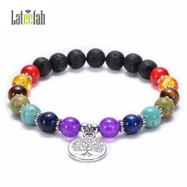 lateefah colorful seven chakra beaded bracelet life tree lotus om pendant hand string energy volcanic stone bracelet, Black
lateefah colorful seven chakra beaded bracelet life tree lotus om pendant hand string energy volcanic stone bracelet, Black