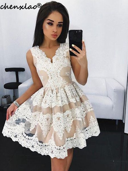elegant homecoming dress 2019 v-neck sleeveless lace appliques short party dress mini homecoming dresses, White;black
elegant homecoming dress 2019 v-neck sleeveless lace appliques short party dress mini homecoming dresses, White;black