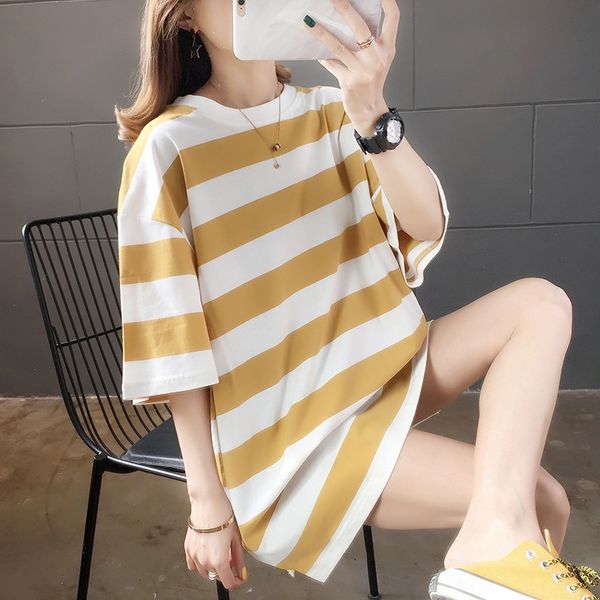 2020 summer casual striped ultra-fire cotton midi t-shirt short-sleeved t-shirt women's loose large size women's wear, White
2020 summer casual striped ultra-fire cotton midi t-shirt short-sleeved t-shirt women's loose large size women's wear, White