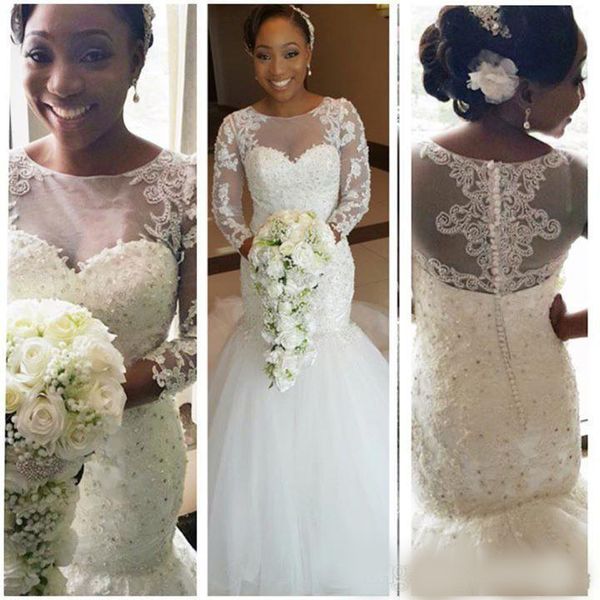 african long sleeves mermaid wedding dress with court train lace appliques custom plus size weddings gowns, White
african long sleeves mermaid wedding dress with court train lace appliques custom plus size weddings gowns, White