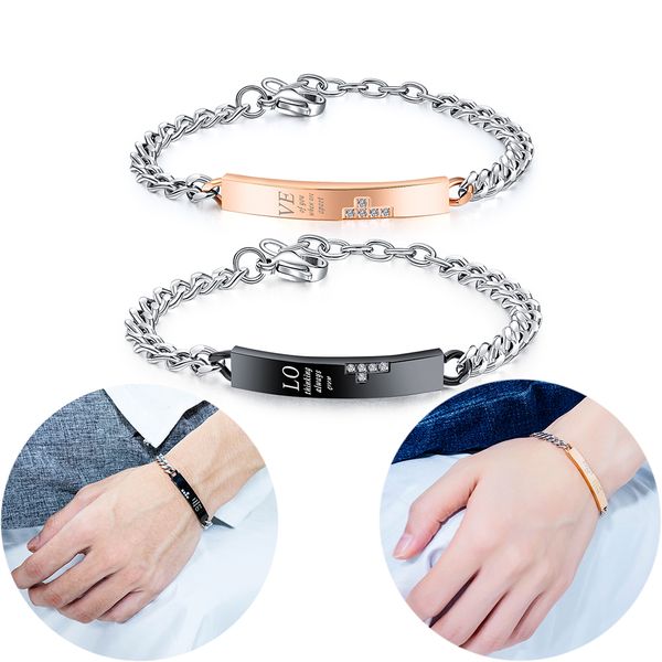 black / rose gold couple bracelets stainless steel cubic zirconia love wristband bracelet women men charm chain cuff bangle anniversary gift, Golden;silver
black / rose gold couple bracelets stainless steel cubic zirconia love wristband bracelet women men charm chain cuff bangle anniversary gift, Golden;silver