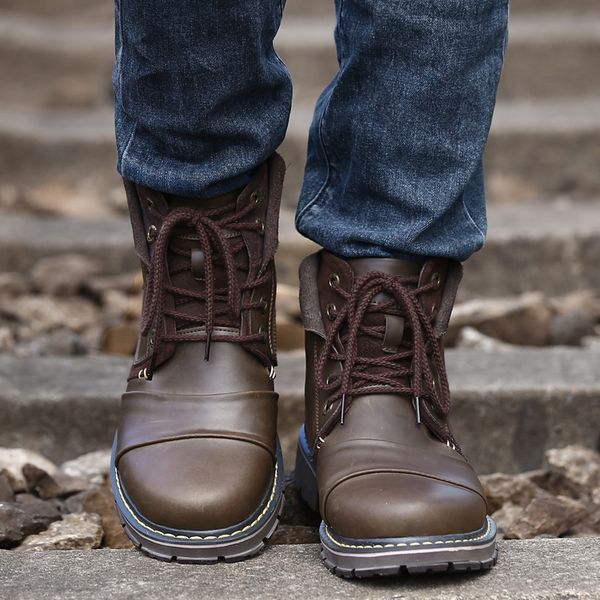 men cow leather ankle lace-up basic boots shoes men vintage british militang boots mens cowboy combat boots, Black
men cow leather ankle lace-up basic boots shoes men vintage british militang boots mens cowboy combat boots, Black