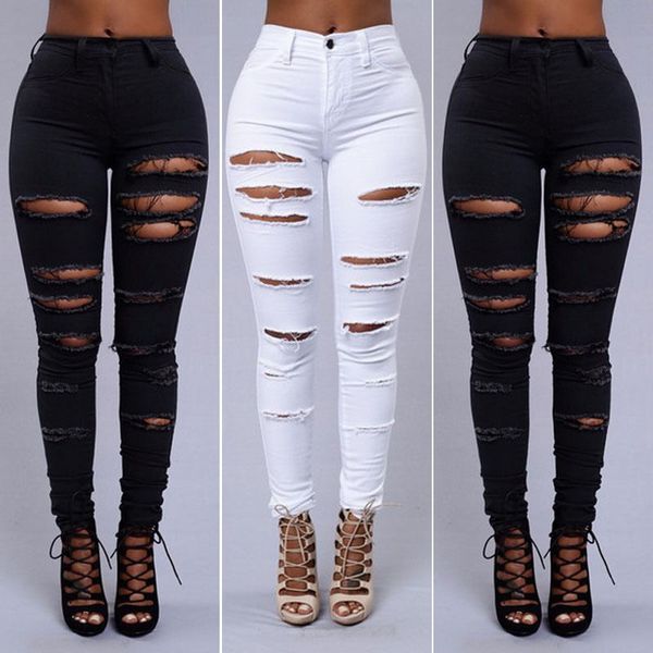 women pencil stretch casual slim denim hole skinny jeans high waist pants jeans trousers, Black;white
women pencil stretch casual slim denim hole skinny jeans high waist pants jeans trousers, Black;white