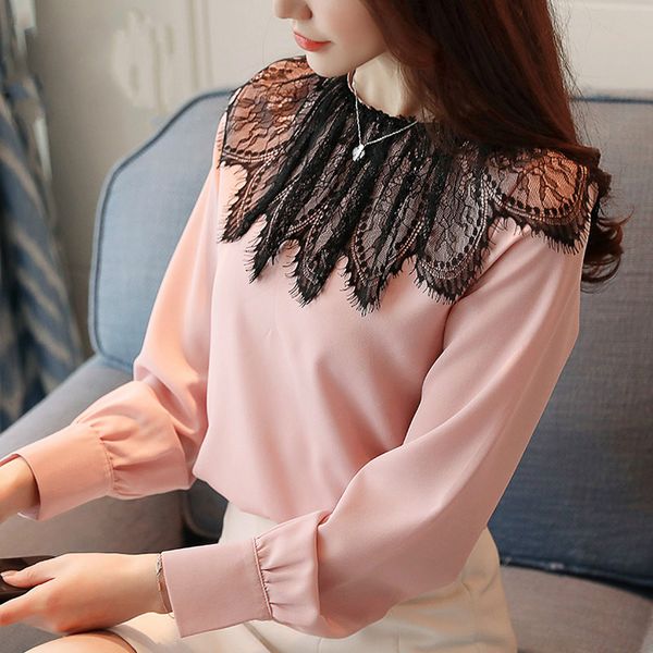women's blouses & shirts 2021 women fashion lace patchwork casual long sleeve chiffon blouse blusas mujer pink white shirt
women's blouses & shirts 2021 women fashion lace patchwork casual long sleeve chiffon blouse blusas mujer pink white shirt