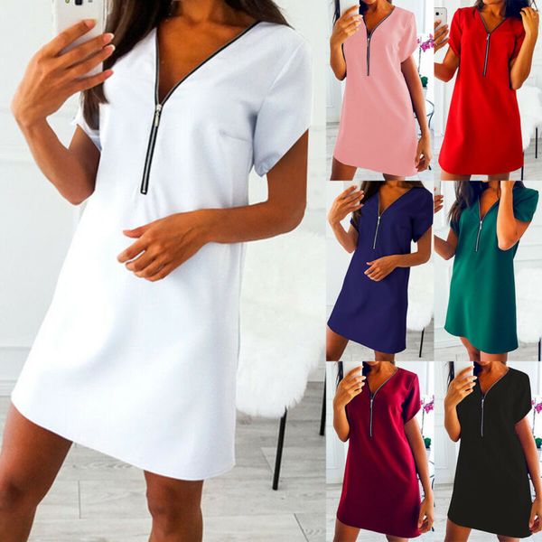womens short sleeve zipper summer mini dress casual chiffon long pullover, Black;gray
womens short sleeve zipper summer mini dress casual chiffon long pullover, Black;gray