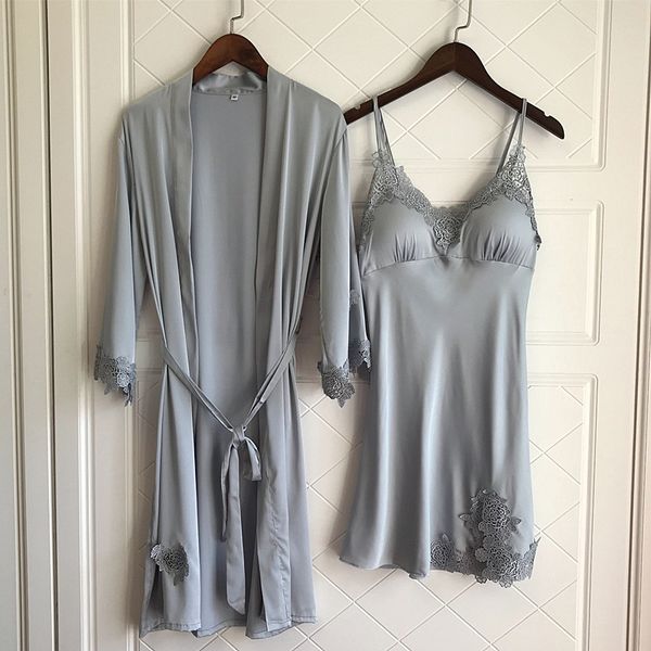 bzel silk satin women dress + bathrobe two pieces sleep sets luxury female sleepwear night dress robe lingerie underwear, Black;red
bzel silk satin women dress + bathrobe two pieces sleep sets luxury female sleepwear night dress robe lingerie underwear, Black;red