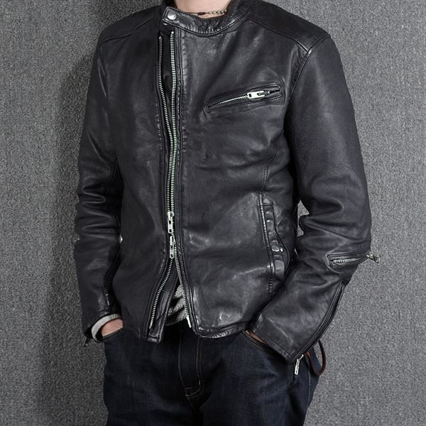 men vintage motorcycle genuine sheepskin coat short slim men's leather jacket veste cuir homme 2-cn26a-2s kj2426, Black
men vintage motorcycle genuine sheepskin coat short slim men's leather jacket veste cuir homme 2-cn26a-2s kj2426, Black