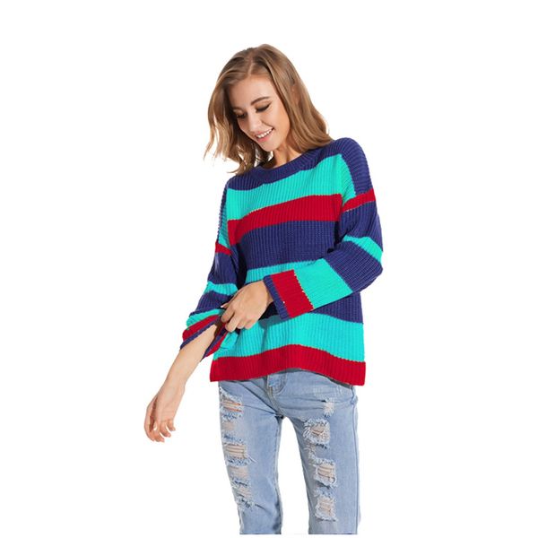 women autumn winter casual round neck striped pullover sweater pull femme nouveaute 2019 swetry damskie w909, White;black
women autumn winter casual round neck striped pullover sweater pull femme nouveaute 2019 swetry damskie w909, White;black