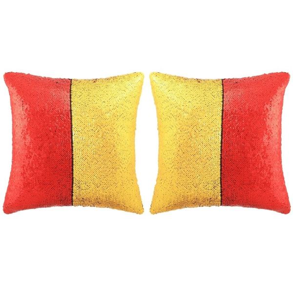 set of cushions with glitter 2 pcs 45 x 45 cm red and gold other home textile