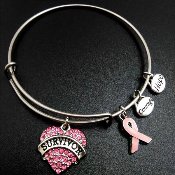 my shape pink ribbon breast cancer survivor charm stainless steel expandable wire bangle bracelet courage hope gift for women, Black
my shape pink ribbon breast cancer survivor charm stainless steel expandable wire bangle bracelet courage hope gift for women, Black