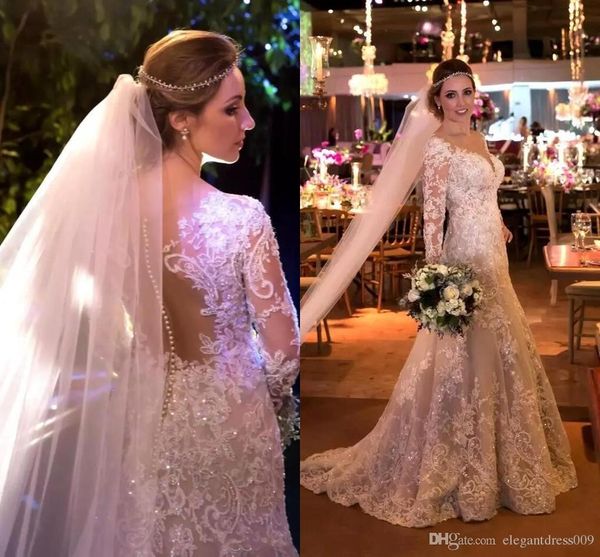 vintage mermaid wedding dress new designer backless sequins illusion bodice full lace button long sleeves pleats wedding bridal gowns, White
vintage mermaid wedding dress new designer backless sequins illusion bodice full lace button long sleeves pleats wedding bridal gowns, White