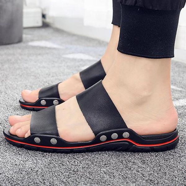 men summer pu leather slippers beach sandals outdoor indoor non-slip designers flip flops mens house slippers home slides shoes, Black
men summer pu leather slippers beach sandals outdoor indoor non-slip designers flip flops mens house slippers home slides shoes, Black