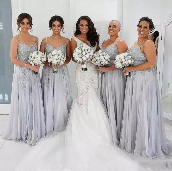silver new long bridesmaid dresses with lace applique spaghetti straps maid of honor dress long chiffon a line wedding party gowns, White;pink
silver new long bridesmaid dresses with lace applique spaghetti straps maid of honor dress long chiffon a line wedding party gowns, White;pink