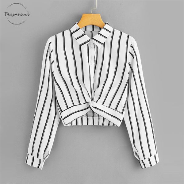 womens blouses and long sleeve ladies casual crop half placket female summer twist front striped blouse, White
womens blouses and long sleeve ladies casual crop half placket female summer twist front striped blouse, White