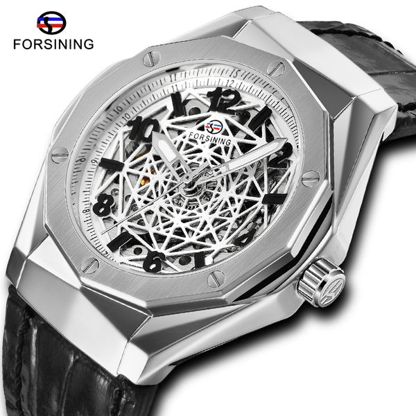 forsining men mechanical watch leather strap skeleton stainless-steel case luminous men clock reloj hombre, Slivery;brown
forsining men mechanical watch leather strap skeleton stainless-steel case luminous men clock reloj hombre, Slivery;brown
