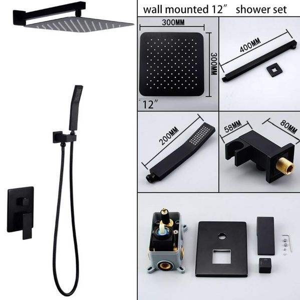 bathroom black surface conceal shower set 8/10/12 inches square big shower head set with 2 function cold water mixer valve
bathroom black surface conceal shower set 8/10/12 inches square big shower head set with 2 function cold water mixer valve