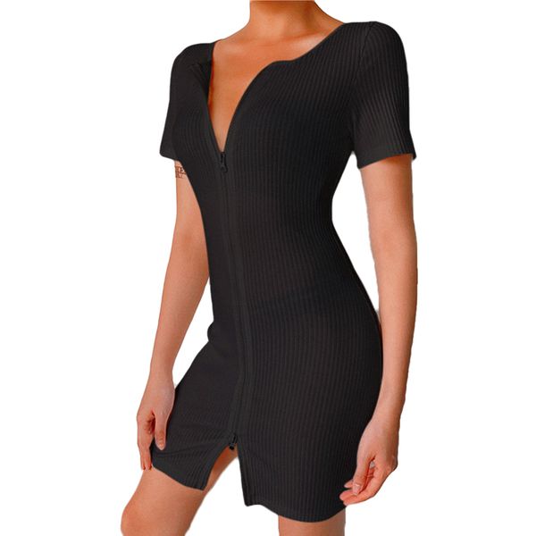 women dress short sleeve double zipper dress ladies summer round neck solid color casual mini dresses /by, Black;gray
women dress short sleeve double zipper dress ladies summer round neck solid color casual mini dresses /by, Black;gray
