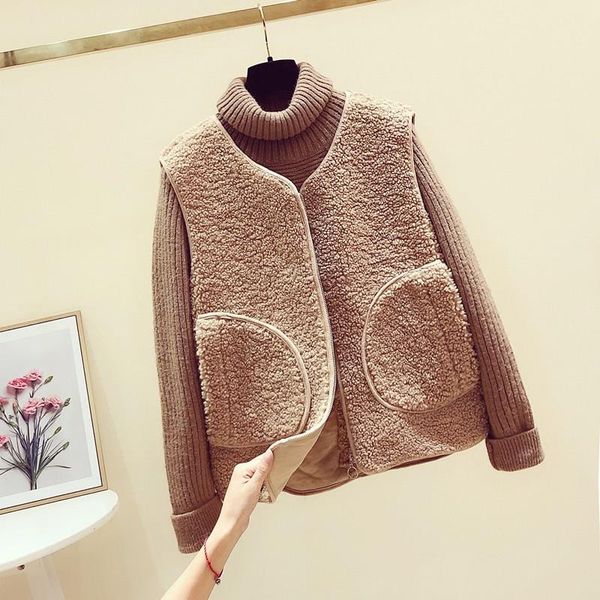 women plush faux fur solid casual sleeveless warm vest jacket warm cashmere cardigan, Black;white
women plush faux fur solid casual sleeveless warm vest jacket warm cashmere cardigan, Black;white