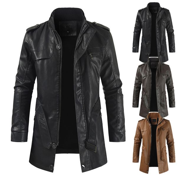 autumn 2019 new fashion korean style casual stand collar slim medium long leather jacket, Black
autumn 2019 new fashion korean style casual stand collar slim medium long leather jacket, Black