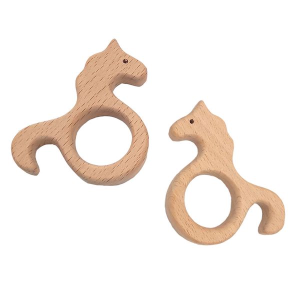 200pcs Beech Wooden Hippocampus Shape Teether Baby Teethers Infants Teething Toys Baby Accessories For Baby Necklace Making