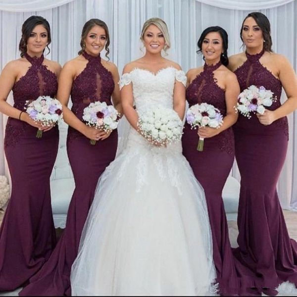 2020 new burgundy halter lace bridesmaid dresses keyhole sheer neck custom made mermaid wedding guest gown vestido gadern wedding 4666, White;pink
2020 new burgundy halter lace bridesmaid dresses keyhole sheer neck custom made mermaid wedding guest gown vestido gadern wedding 4666, White;pink