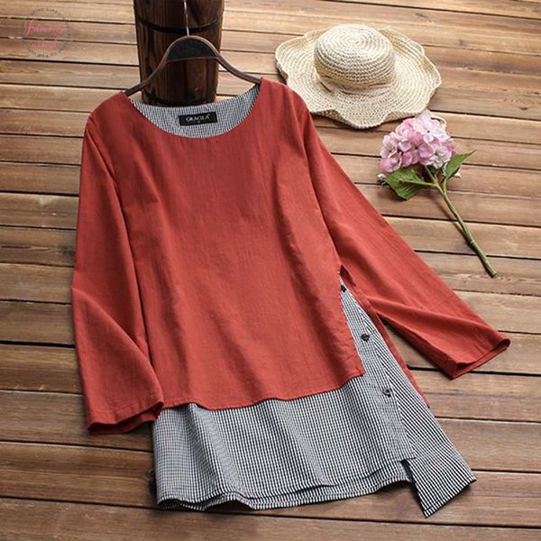 size plus women linen blouse 2019 spring casual patchwork regular tunic female check femme asymmetrical blusas button shirt chemise, White
size plus women linen blouse 2019 spring casual patchwork regular tunic female check femme asymmetrical blusas button shirt chemise, White
