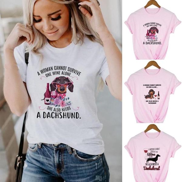 women's t-shirt a woman cannot survive on wine alone she also needs dachshund women funny graphic dog print summer tees clothing, White
women's t-shirt a woman cannot survive on wine alone she also needs dachshund women funny graphic dog print summer tees clothing, White