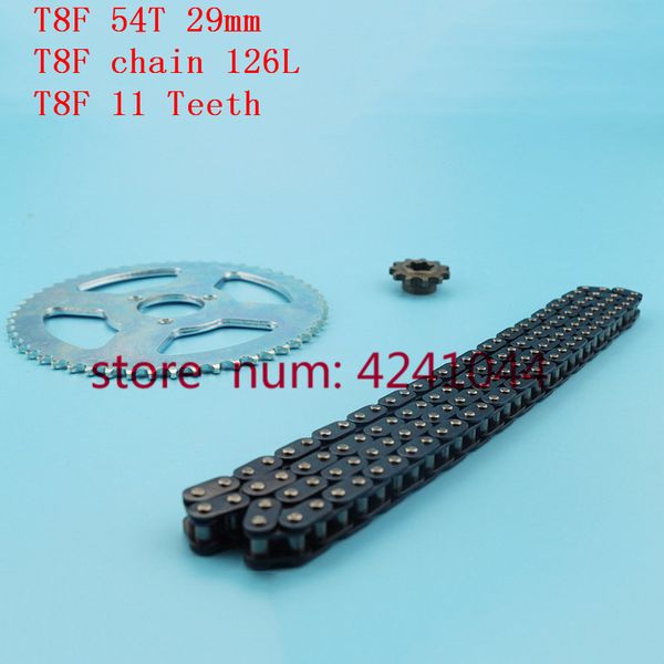 t8f drive system t8f chain 126links with 54teeth 29mm rear sprocket and 11t fronk pinion fit mini moto 47cc 49cc pocket bike
t8f drive system t8f chain 126links with 54teeth 29mm rear sprocket and 11t fronk pinion fit mini moto 47cc 49cc pocket bike