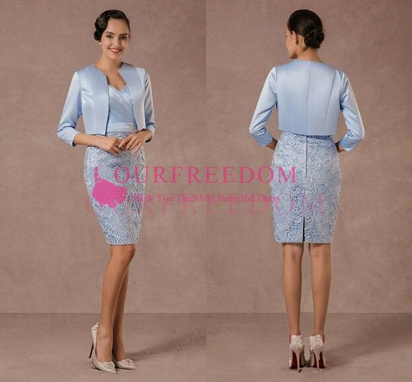 2019 elegant light sky blue with jacket mother of the bride dresses sheath short mini lace satin mother of the bride suits formal dresses, Black;red
2019 elegant light sky blue with jacket mother of the bride dresses sheath short mini lace satin mother of the bride suits formal dresses, Black;red