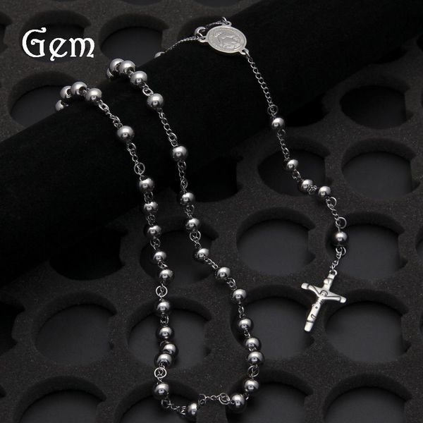 jesus christ silver color cross prayer beads chain stainless steel men catholicism rosary pendant long necklace jewelry gift 
jesus christ silver color cross prayer beads chain stainless steel men catholicism rosary pendant long necklace jewelry gift
