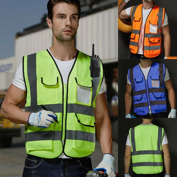 high visibility men safety vest reflective zipper jacket worker night security waistcoat solid tanks unique clothes, White;black
high visibility men safety vest reflective zipper jacket worker night security waistcoat solid tanks unique clothes, White;black