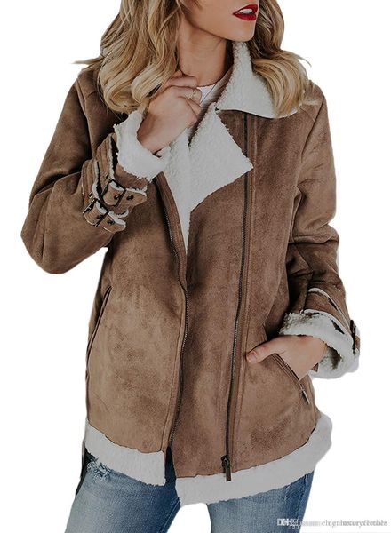 new motorbike women suede leather designer jacket plus size pockets pilot coats turndown collar lamb warm coat, Black;brown
new motorbike women suede leather designer jacket plus size pockets pilot coats turndown collar lamb warm coat, Black;brown