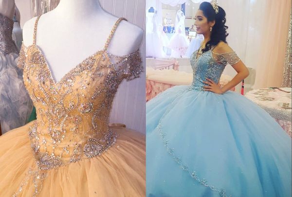 fashion gold light blue ball gown crystal quinceanera prom dresses long cold shoulder beaded sequins tulle sweet 16 party dress, Blue;red
fashion gold light blue ball gown crystal quinceanera prom dresses long cold shoulder beaded sequins tulle sweet 16 party dress, Blue;red