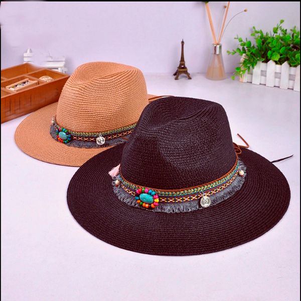 summer handwork women's men's western cowboy hat for gentleman beads fringed cowgirl jazz cap straw beach sun hat, Blue;gray
summer handwork women's men's western cowboy hat for gentleman beads fringed cowgirl jazz cap straw beach sun hat, Blue;gray