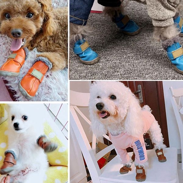 pet winter waterproof shoes 4pcs/lot dog paw warm protector boots with anti-slip sole dog apparel