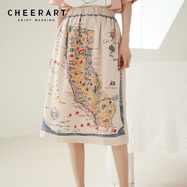 cheerart vintage skirt map print high waist a line skirt elastic waist knee length 2019 summer fashion, Black
cheerart vintage skirt map print high waist a line skirt elastic waist knee length 2019 summer fashion, Black