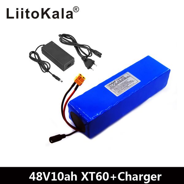 

liitokala 48v 10ah 48v battery lithium battery pack 2000w electric bicycle battery built in 50a bms xt60 plug+54.6v 2a charger