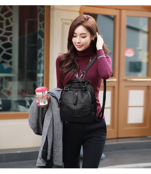 2020 new backpack women's soft leather travel leisure fashion backpack ladies