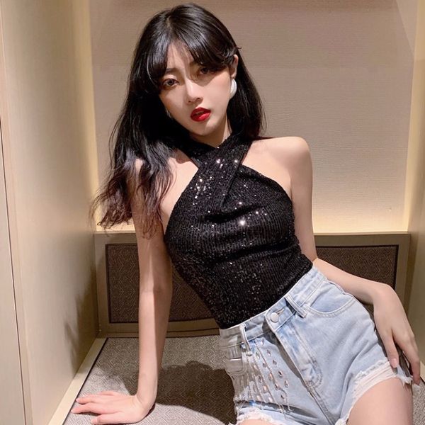 cross halter sleeveless woman new summer korean style women's clothing fashion brand sequins off shoulder camis vest, White
cross halter sleeveless woman new summer korean style women's clothing fashion brand sequins off shoulder camis vest, White